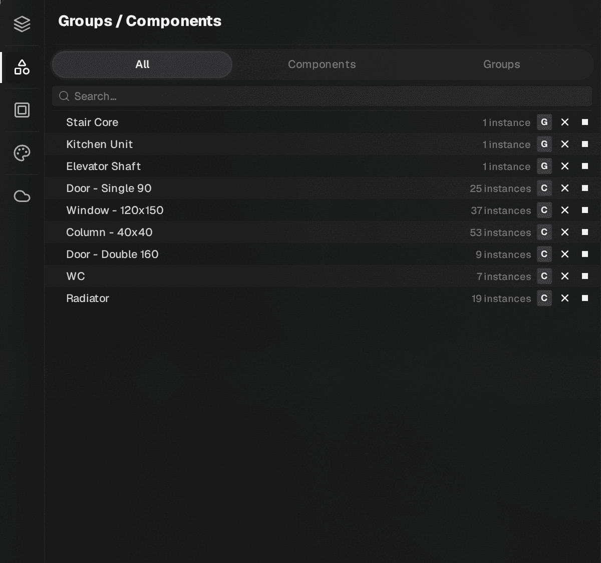 Groups / Components panel