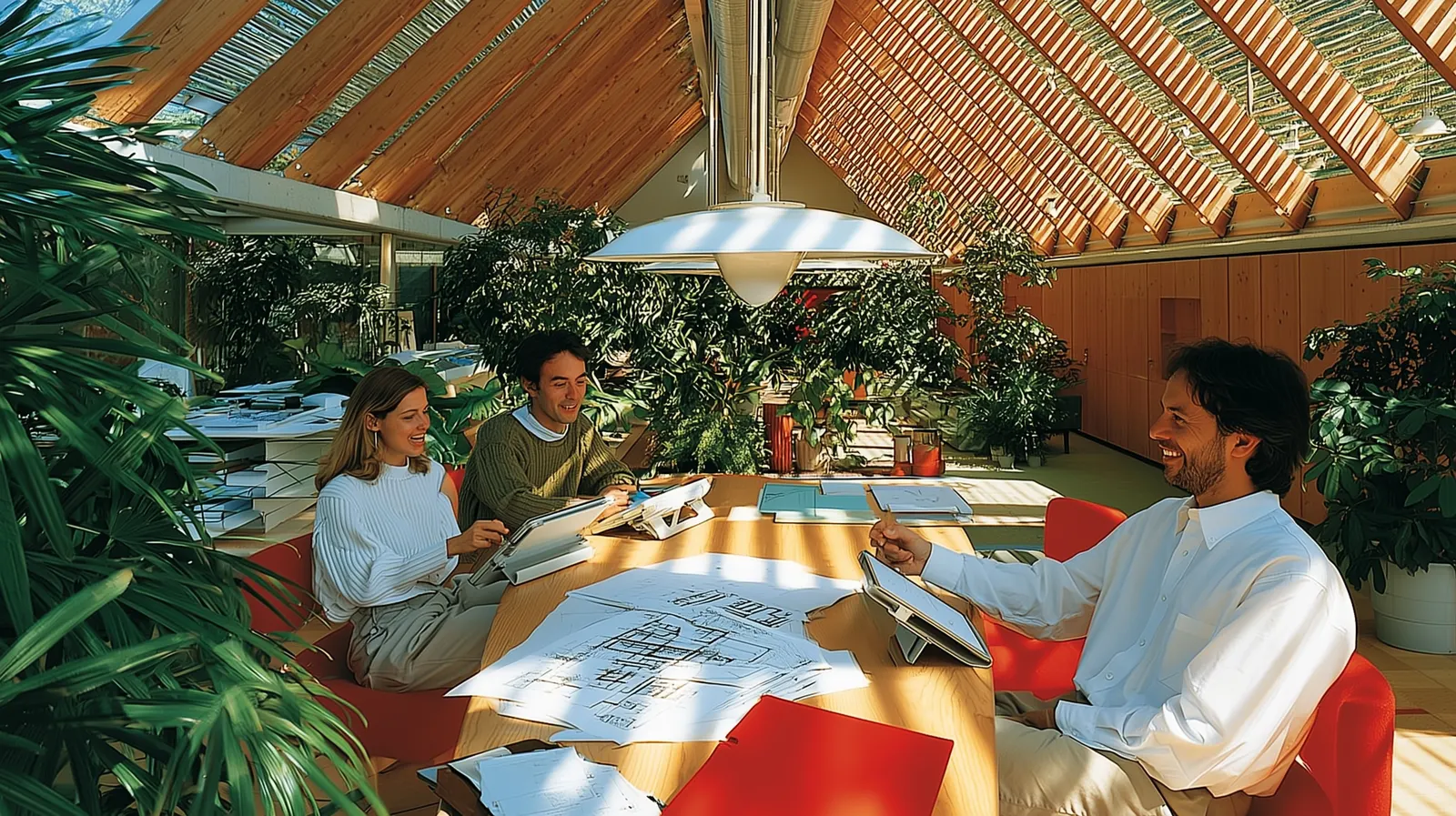 A sunlit studio today: printed sheets and tablets open on the same table.